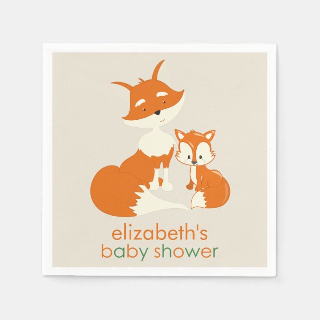 Niedlicher Little Fox und Mama Babyduschpapier Nap Serviette (Vorderseite)