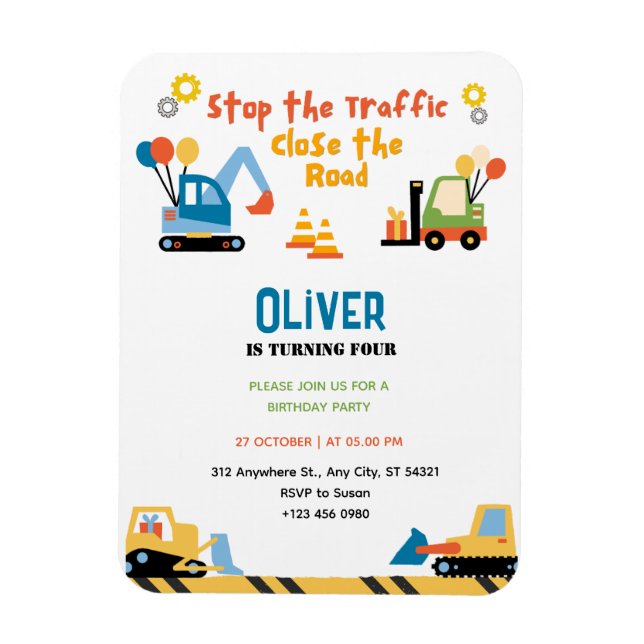 Niedlicher LKW-Bau Geburtstagsparty Einladung Magnet (Vertikal)