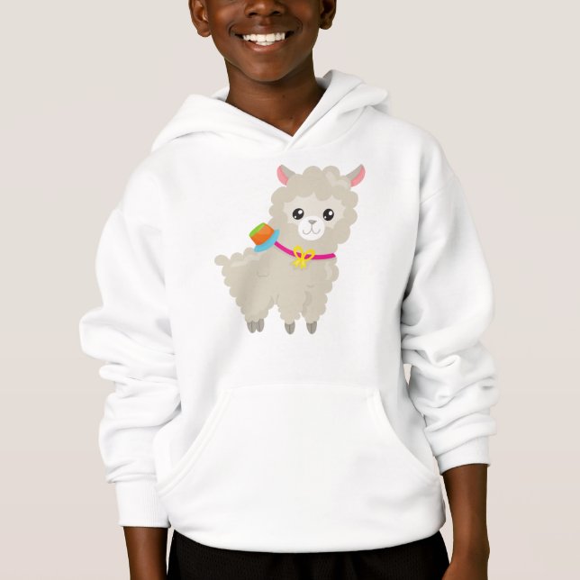 Niedlicher Llama, Alpaca, kleiner Llama, Llama mit Hoodie (Vorderseite)