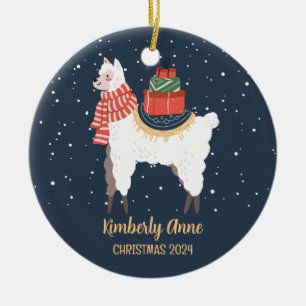 Niedlicher Llama Alpaca Weihnachtsschnee Winterurl Keramik Ornament