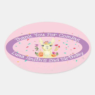 Niedlicher Llama Animal Geburtstagsparty farbenfro Ovaler Aufkleber