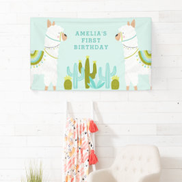Niedlicher Llama Fun Aqua Erste Geburtstagsparty Banner