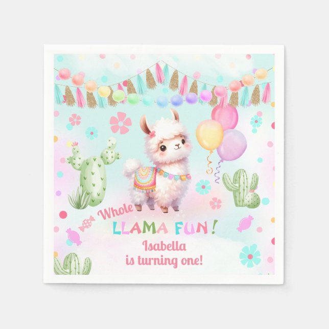 Niedlicher Llama Fun farbenfrohe Sommermädchen Geb Serviette (Vorderseite)