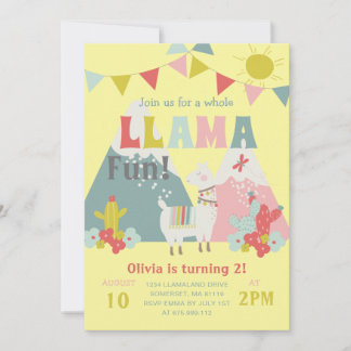 Niedlicher Llama Fun Kindergeburtstag als angespro Einladung