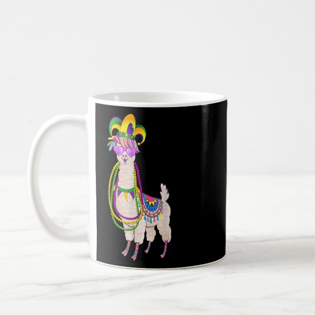 Niedlicher Llama Mardi Gras Beads Party zum Entspa Kaffeetasse (Links)