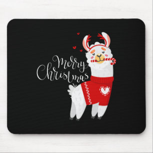 Niedlicher Llama mit Candy Cane Frohe Weihnachten Mousepad