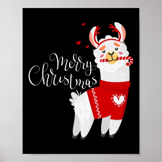 Niedlicher Llama mit Candy Cane Frohe Weihnachten Poster (Vorne)