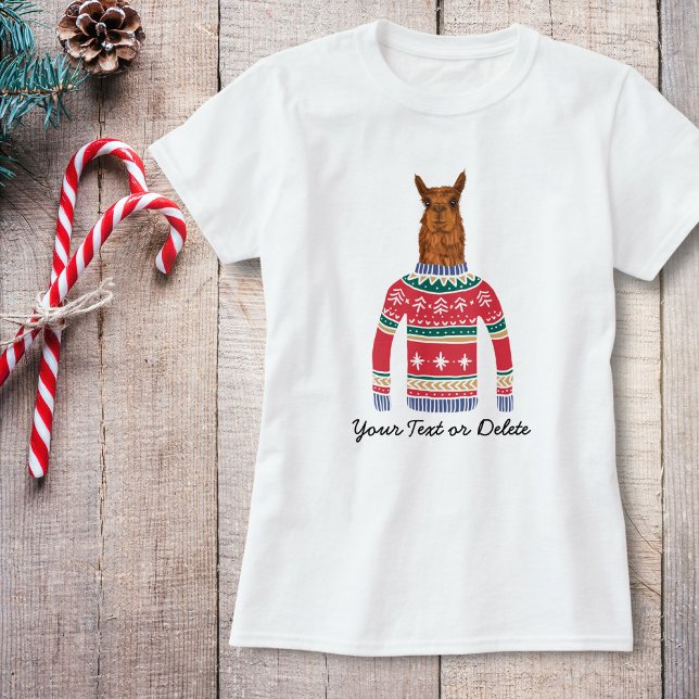 Niedlicher Llama mit Funny Ugly Christmas Sweater T-Shirt (Von Creator hochgeladen)