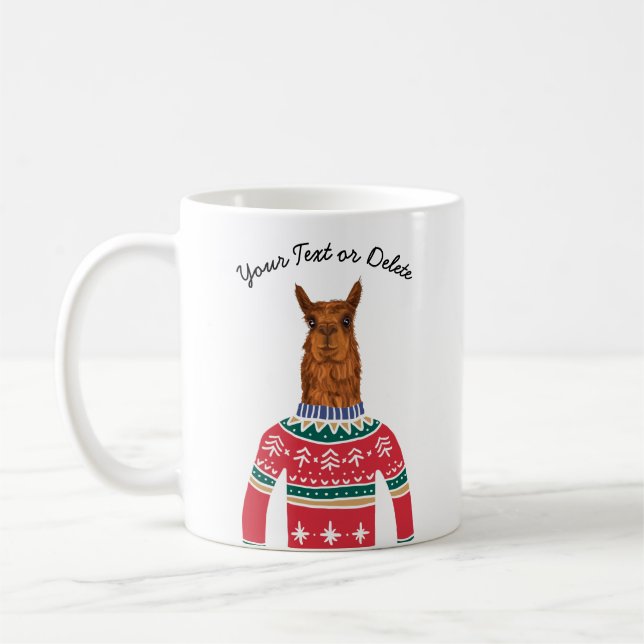 Niedlicher Llama mit lustigem, hässlichem Weihnach Kaffeetasse (Links)