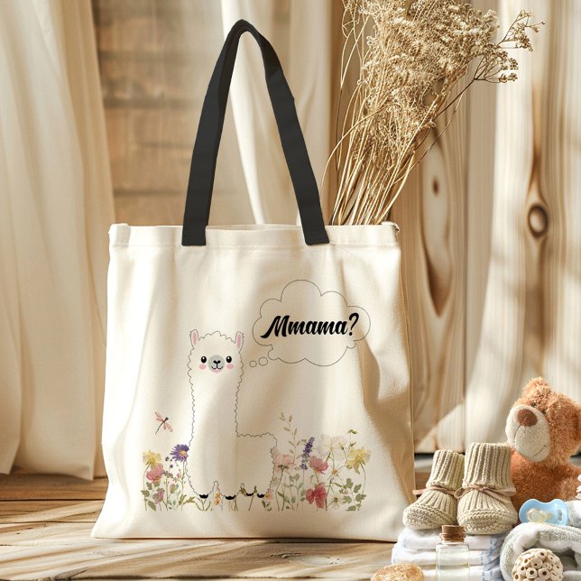 Niedlicher Llama Mmama Blumenstrauß Mama-zu-be Ges Tragetasche (Cute wildflower baby on the way Mamma Llama theme funny gift for momy-to-be, baby shower, pregnancy)