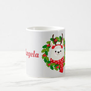 Niedlicher Llama Weihnachtskranz Personalisiert Kaffeetasse