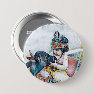 niedlicher Lord krishna mit Kuhklassiker Rundaufkl Button