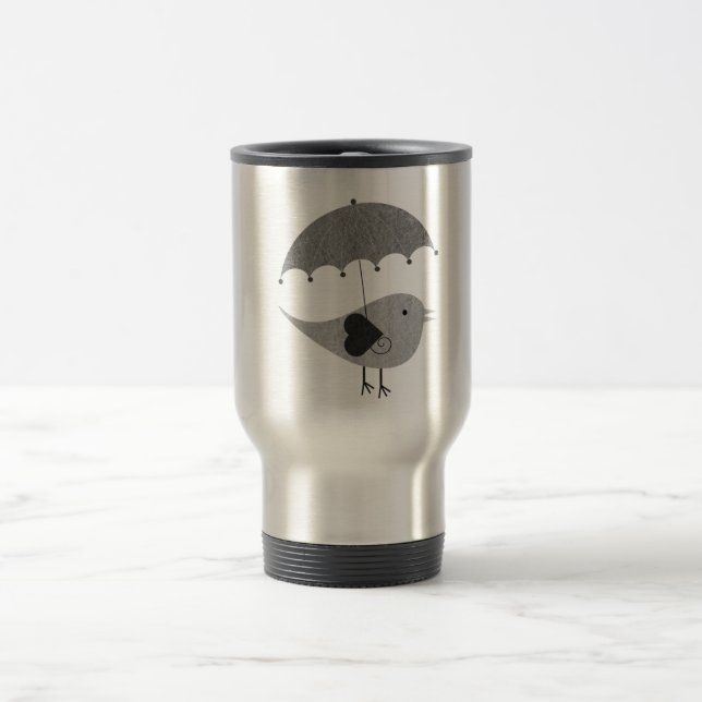 Niedlicher Lovebird mit Umbrella Reisebecher (Mittel)