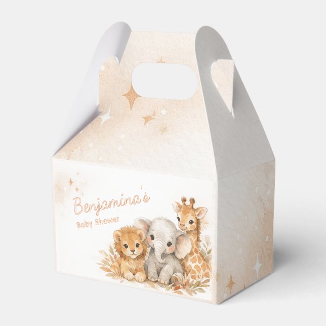 Niedlicher Löwe Elefant Giraffe Boho Erdig Neutral Geschenkschachtel (Vorderseite)