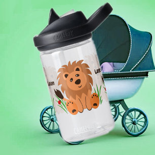 Niedlicher Löwe im Gras mit Ladybug, Kinder Trinkflasche