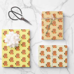 Niedlicher Löwe im Gras mit Ladybug-Kindern Geschenkpapier Set