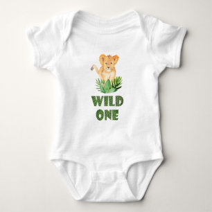 Niedlicher Löwe im Wald Wild One Lettering Baby Strampler