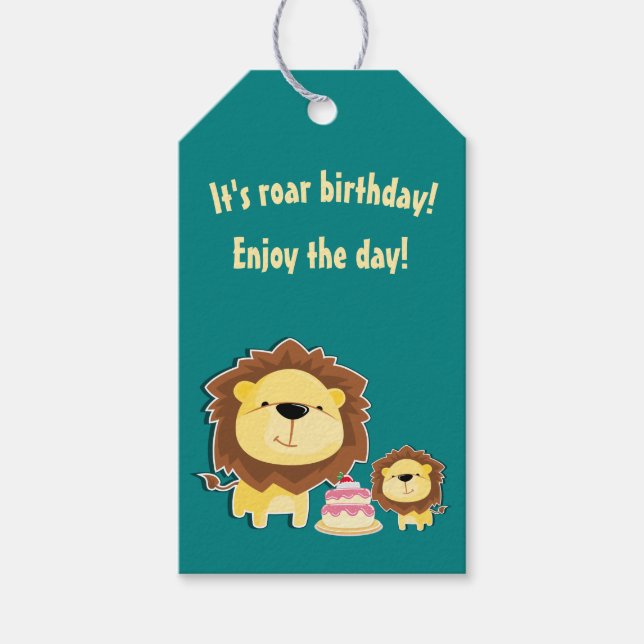 Niedlicher Löwe und Baby Cub Kindergeburtstag Geschenkanhänger (Vorderseite)
