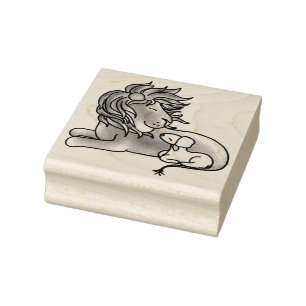 Niedlicher Löwe und Lamm   Briefmarke der Holzkuns Gummistempel