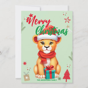 Niedlicher Löwe - Weihnachtsfeiertag Familienname Feiertagskarte