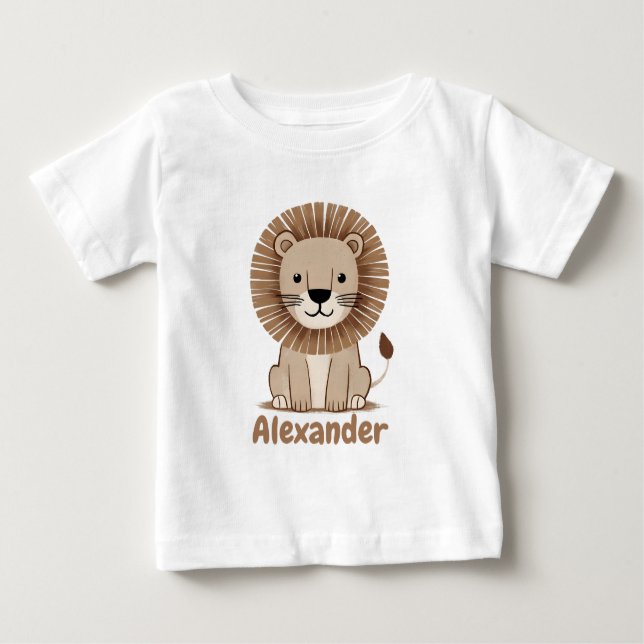 Niedlicher Löwenname personalisierbar Baby T-shirt (Vorderseite)