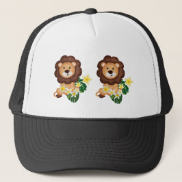 Niedlicher Löwenwürfel mit tropischen Blume Truckerkappe