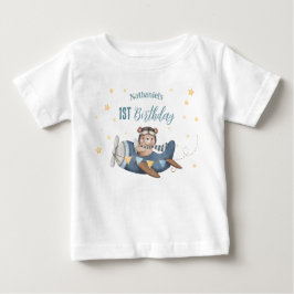 Niedlicher Luftfahrtbär Blaues Vintages Flugzeug G Baby T-shirt
