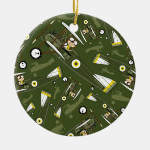 Niedlicher Luftwaffen-Pilot und Doppeldecker Keramikornament