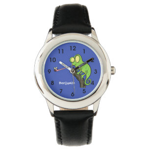 Niedlicher, lustig-grün-fröhlicher Chameleon-Carto Armbanduhr