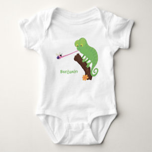 Niedlicher, lustig-grün-fröhlicher Chameleon-Carto Baby Strampler