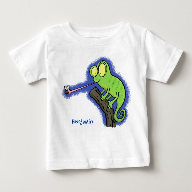 Niedlicher, lustig-grün-fröhlicher Chameleon-Carto Baby T-shirt (Vorderseite)