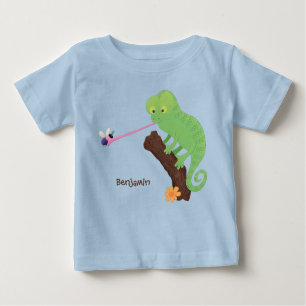 Niedlicher, lustig-grün-fröhlicher Chameleon-Carto Baby T-shirt