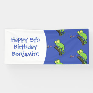 Niedlicher, lustig-grün-fröhlicher Chameleon-Carto Banner