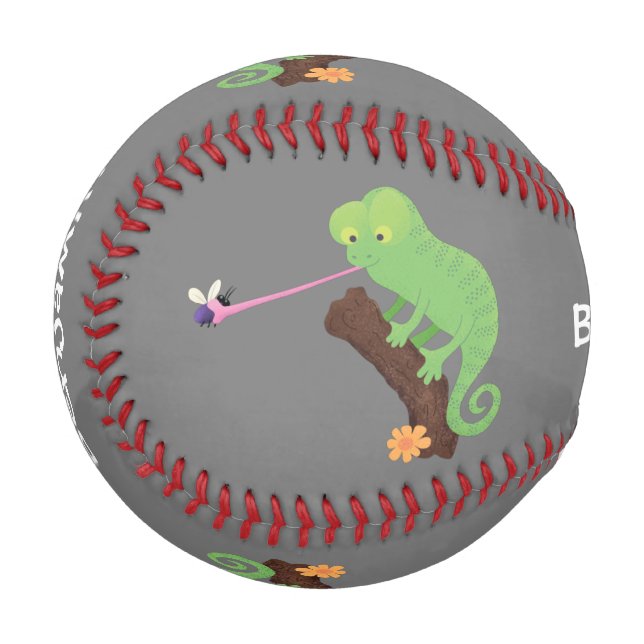 Niedlicher, lustig-grün-fröhlicher Chameleon-Carto Baseball (Vorderseite Links)