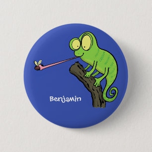 Niedlicher, lustig-grün-fröhlicher Chameleon-Carto Button