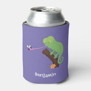 Niedlicher, lustig-grün-fröhlicher Chameleon-Carto Dosenkühler
