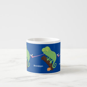 Niedlicher, lustig-grün-fröhlicher Chameleon-Carto Espressotasse