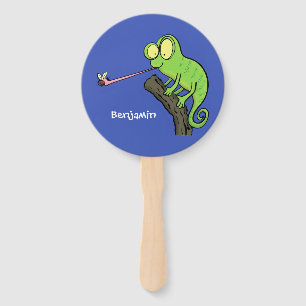 Niedlicher, lustig-grün-fröhlicher Chameleon-Carto Fächer
