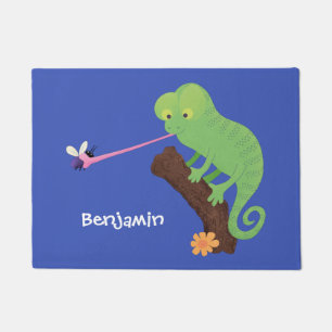 Niedlicher, lustig-grün-fröhlicher Chameleon-Carto Fußmatte