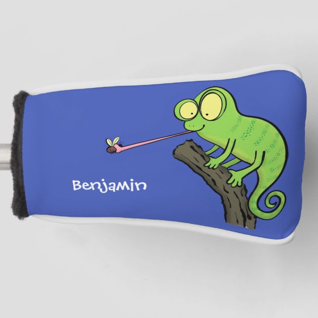 Niedlicher, lustig-grün-fröhlicher Chameleon-Carto Golf Headcover (Vorderseite)