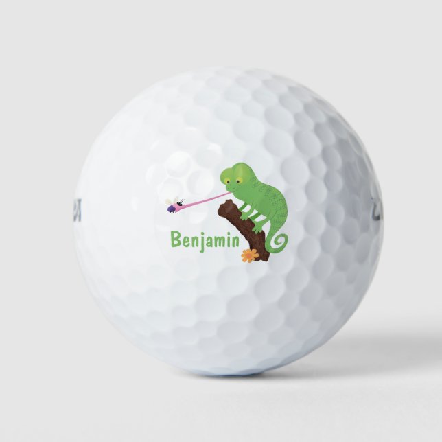 Niedlicher, lustig-grün-fröhlicher Chameleon-Carto Golfball
