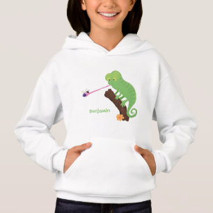 Niedlicher, lustig-grün-fröhlicher Chameleon-Carto Hoodie