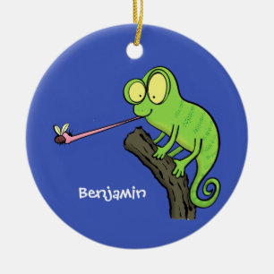 Niedlicher, lustig-grün-fröhlicher Chameleon-Carto Keramik Ornament
