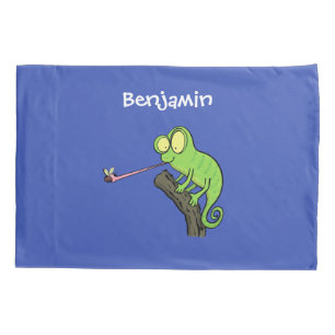 Niedlicher, lustig-grün-fröhlicher Chameleon-Carto Kissenbezug