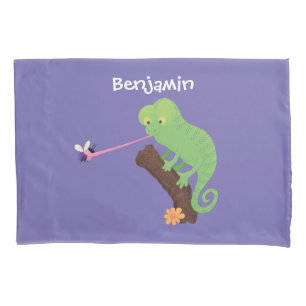 Niedlicher, lustig-grün-fröhlicher Chameleon-Carto Kissenbezug