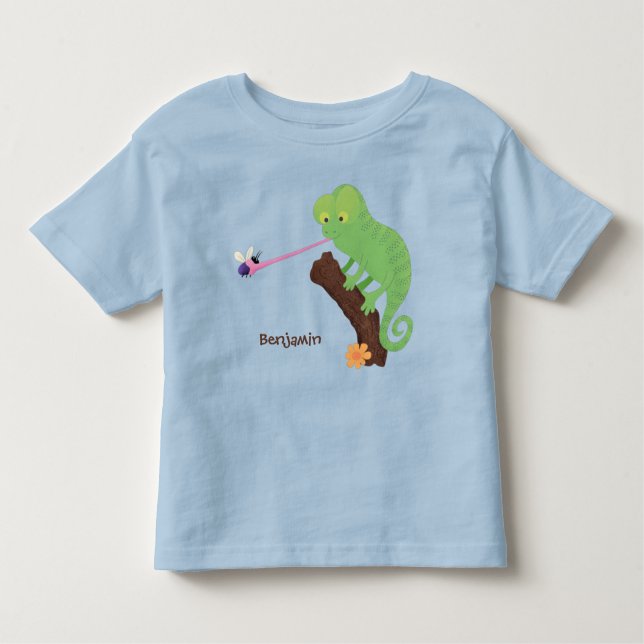 Niedlicher, lustig-grün-fröhlicher Chameleon-Carto Kleinkind T-shirt (Vorderseite)
