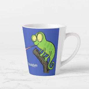 Niedlicher, lustig-grün-fröhlicher Chameleon-Carto Milchtasse