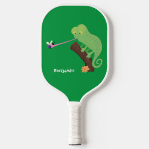 Niedlicher, lustig-grün-fröhlicher Chameleon-Carto Pickleball Schläger