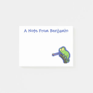 Niedlicher, lustig-grün-fröhlicher Chameleon-Carto Post-it Klebezettel