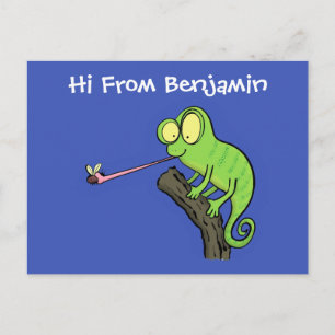 Niedlicher, lustig-grün-fröhlicher Chameleon-Carto Postkarte